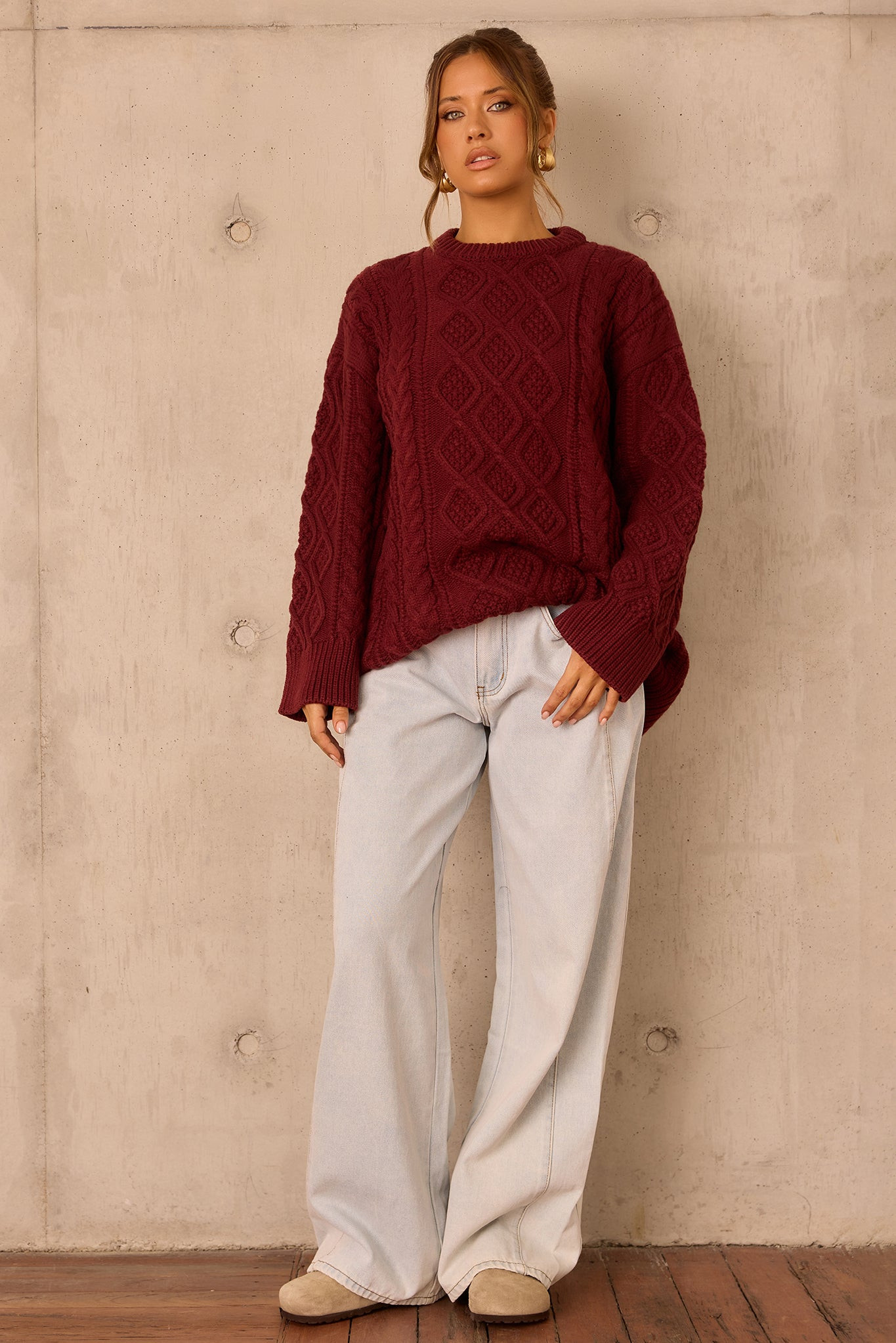 Falling Forward Knit Sweater - Wine