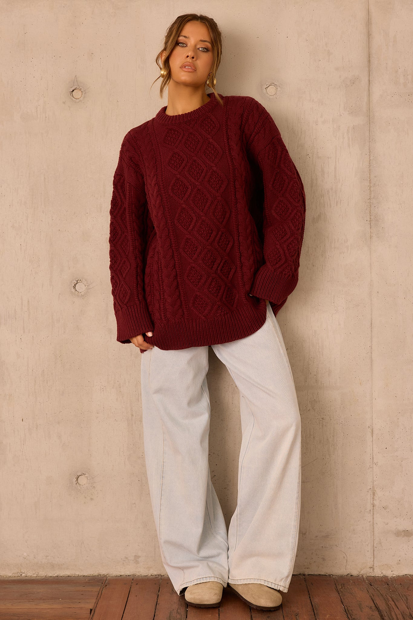 Falling Forward Knit Sweater - Wine