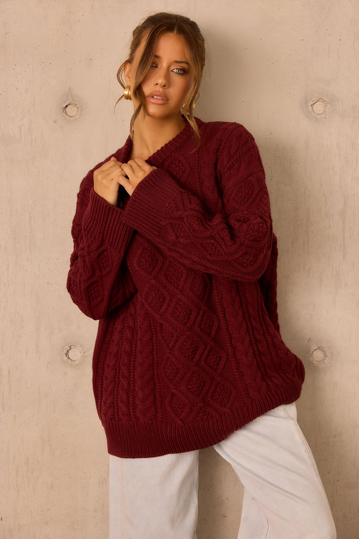 Falling Forward Knit Sweater - Wine