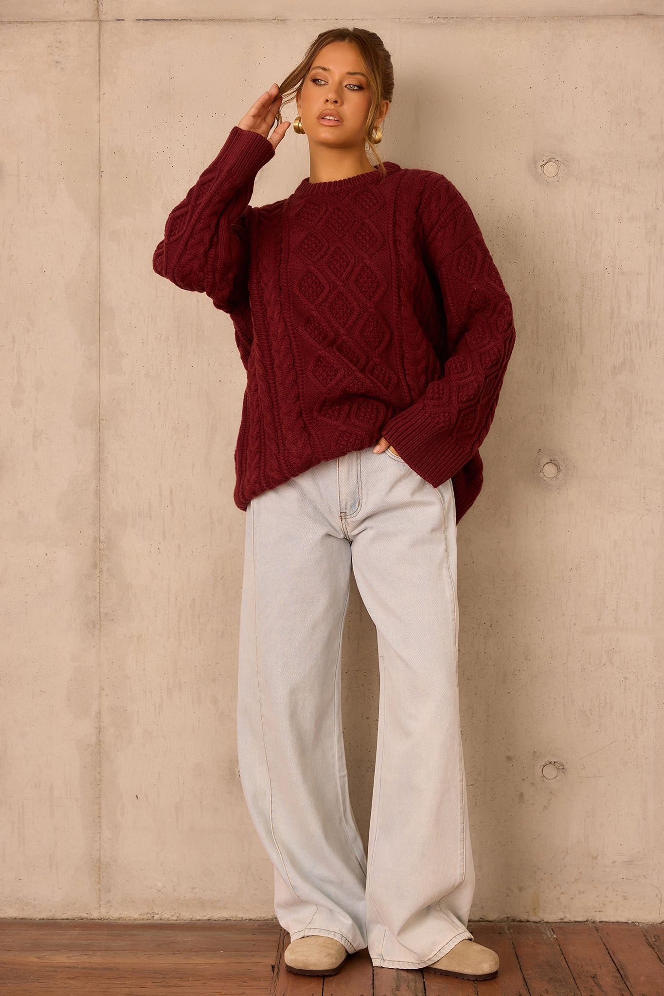 Falling Forward Knit Sweater - Wine