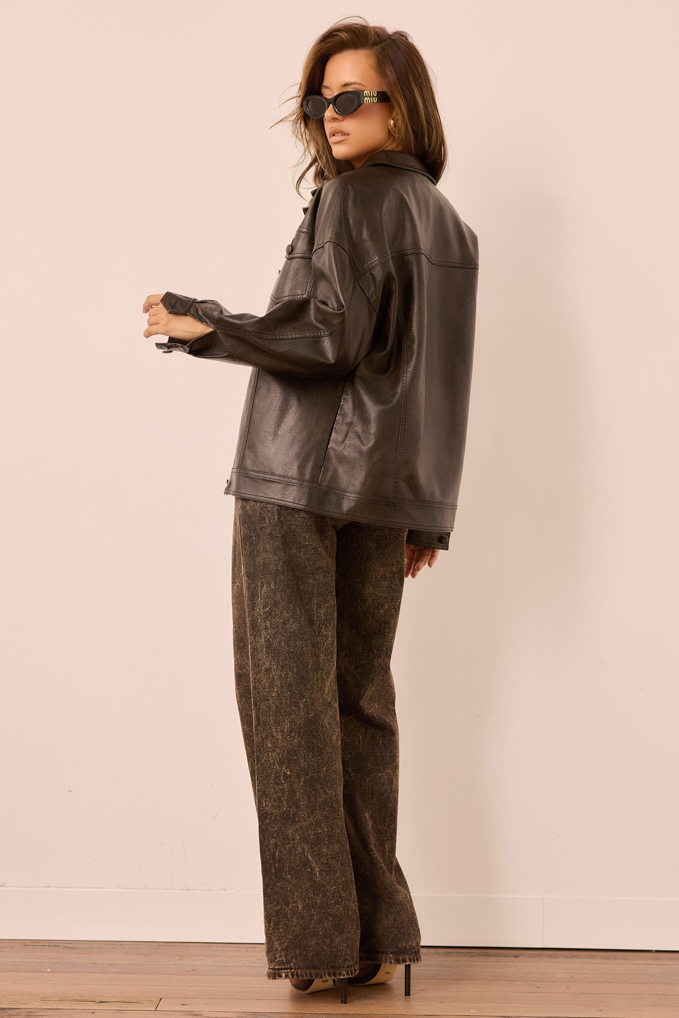 Shadow Script Vegan Leather Jacket - Black