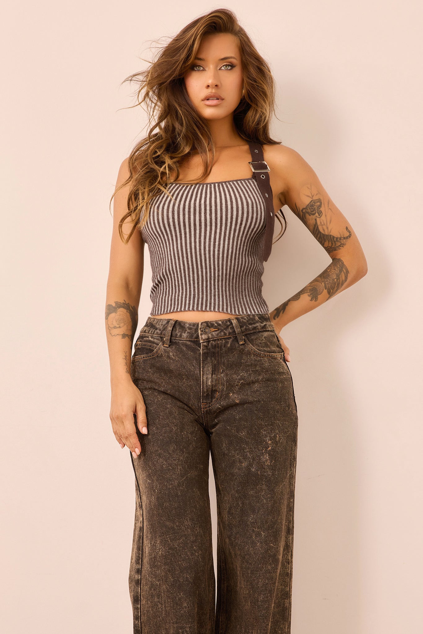 Strapline Knit Crop Top - Chocolate