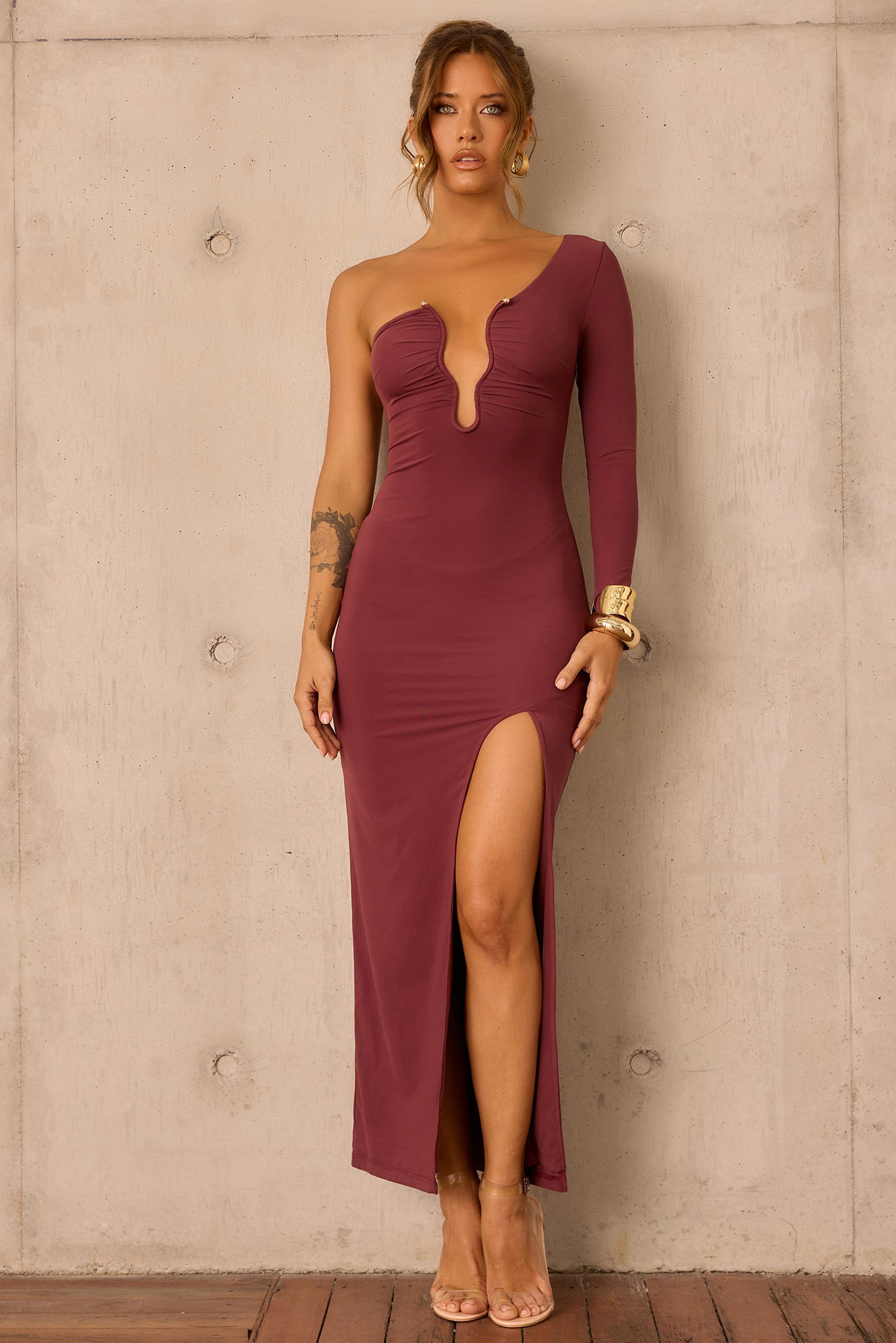 Nocturne Draped Maxi Dress - Cherry Chocolate