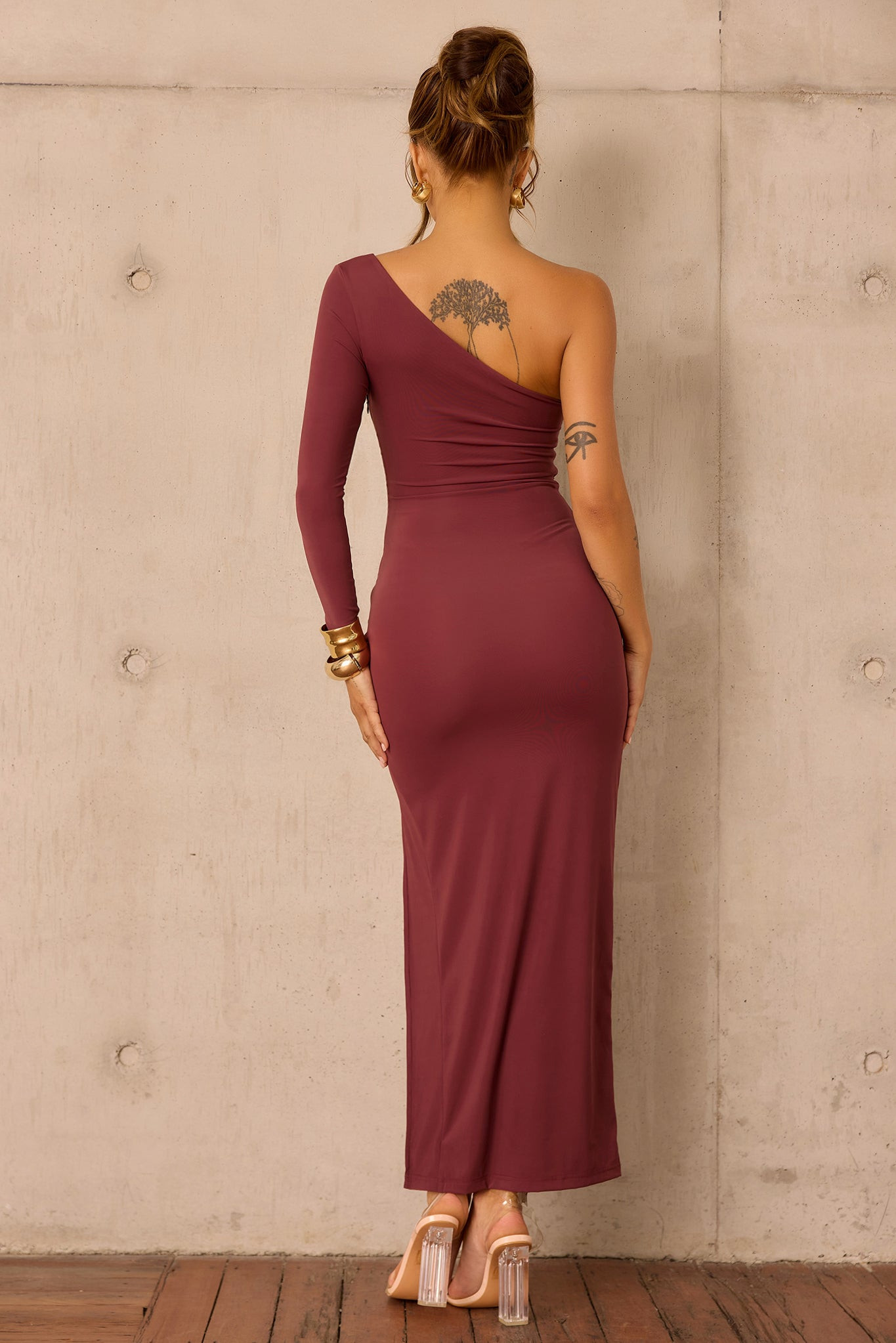 Nocturne Draped Maxi Dress - Cherry Chocolate