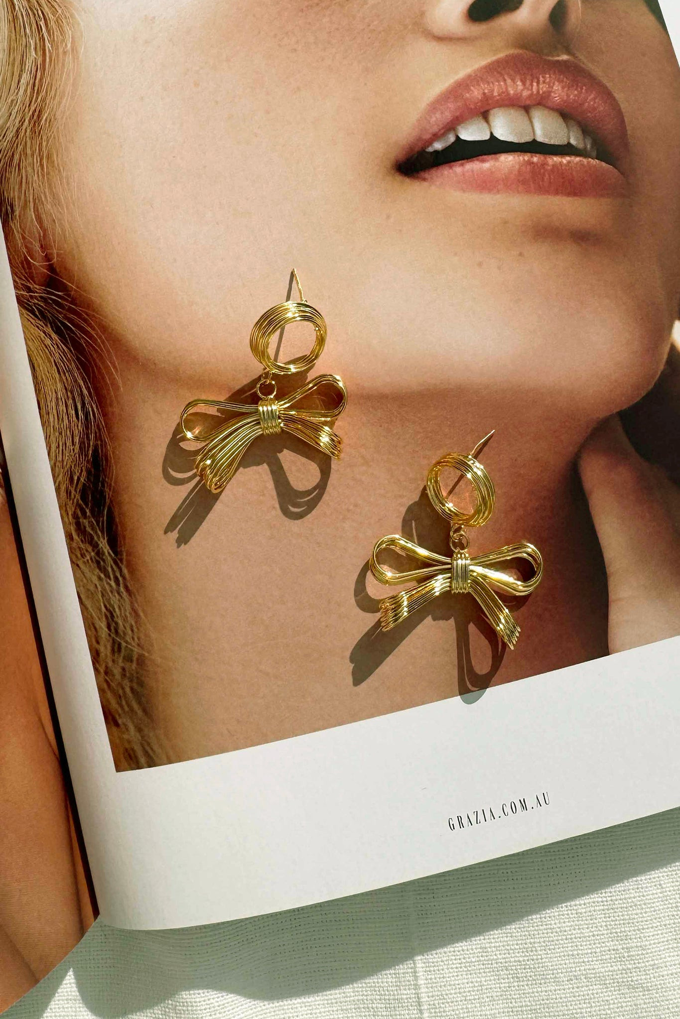 Lustre Bow Drop Earrings - Gold