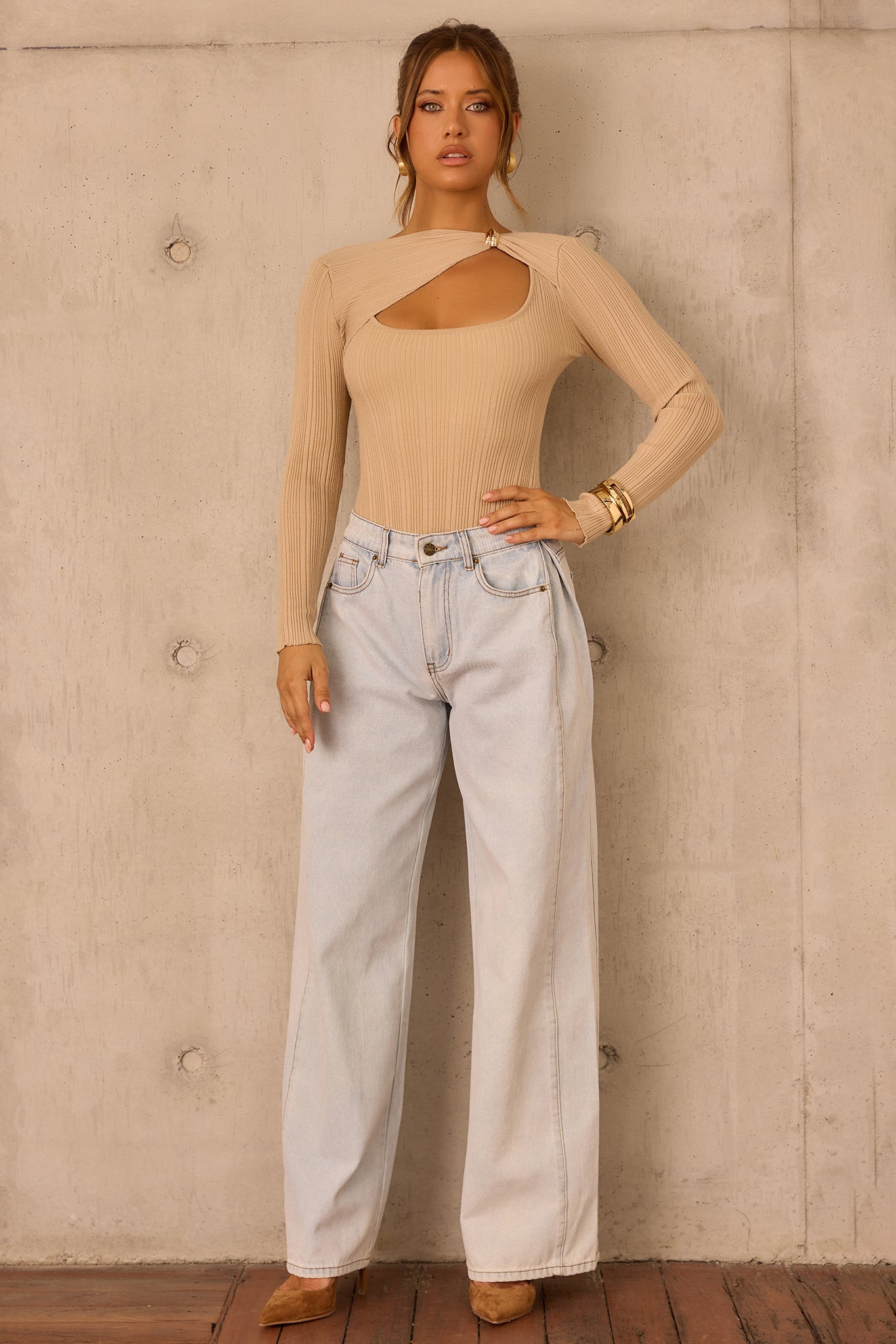 Little Sultry Knit Bodysuit - Camel
