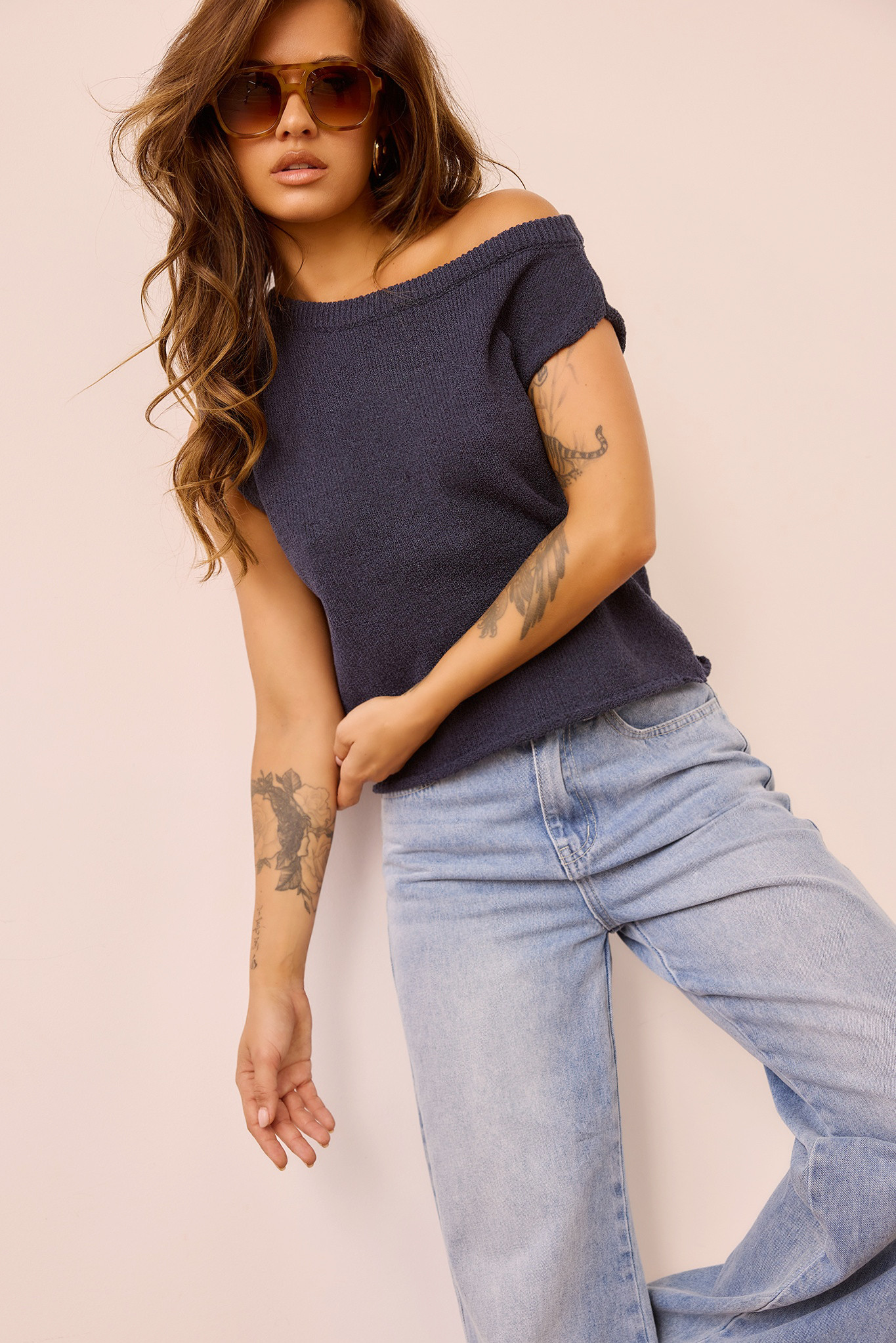 Dance In The Sun Knit Top - Navy
