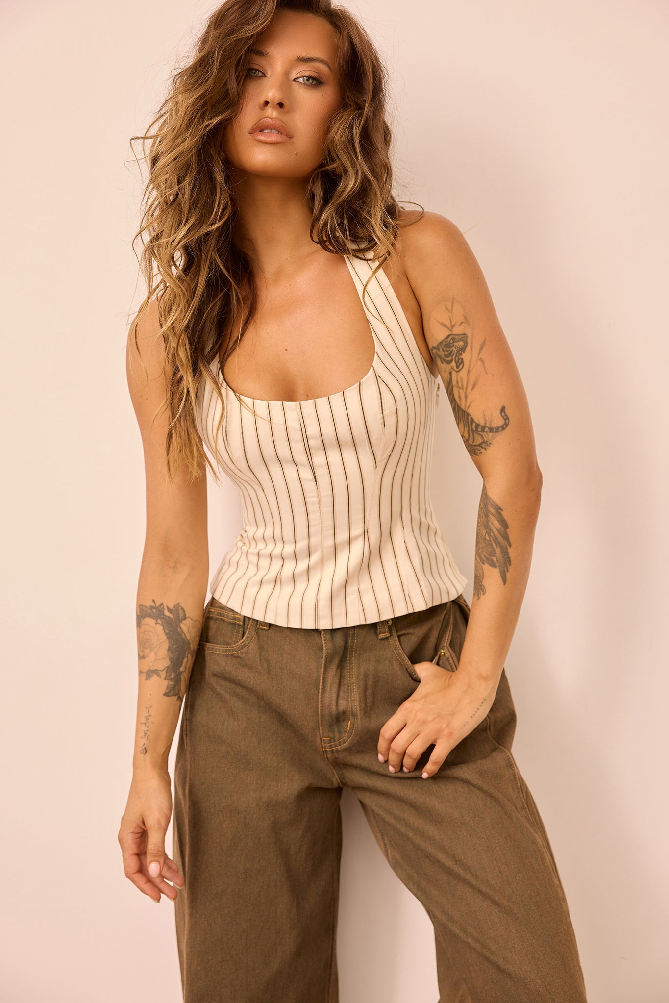 Get My Attention Woven Top - Cream Stripe