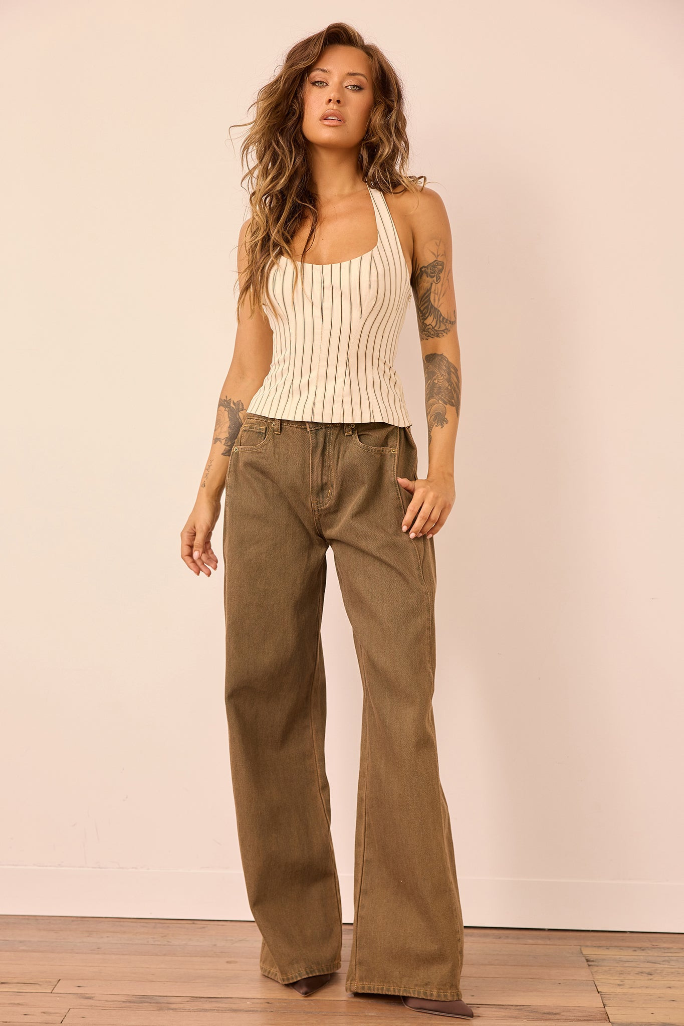 Get My Attention Woven Top - Cream Stripe