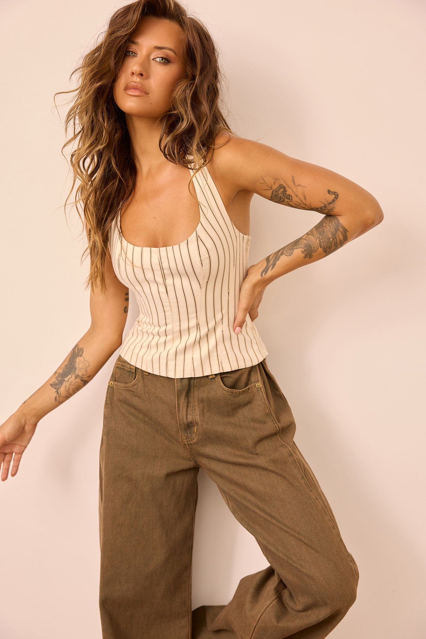 Get My Attention Woven Top - Cream Stripe