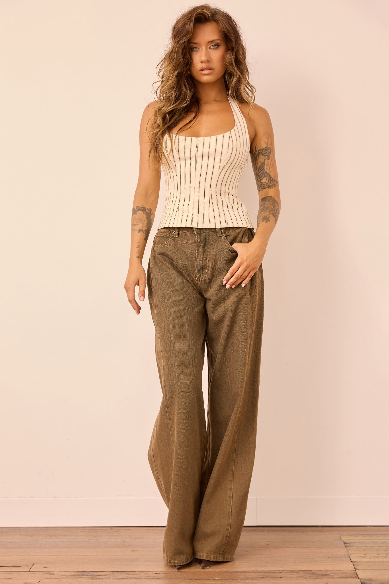 Monroe Vintage Denim Jeans - Olive Khaki