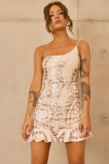 Sun Goddess One Shoulder Mini Dress - White Gold
