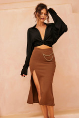 Pull Me In Midi Skirt - Brown | Sage and Paige AUS. Pull Me In Midi Skirt - Brown | Sage and Paige AUS.