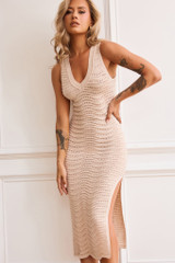 Starting Line Knit Midi Dress - Beige
