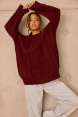 Falling Forward Knit Sweater - Wine