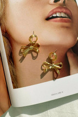 Lustre Bow Drop Earrings - Gold