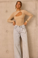 Little Sultry Knit Bodysuit - Camel