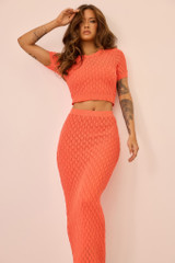 Sharp Hour Knit Midi Skirt - Coral