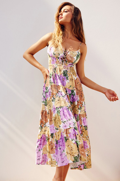 Taking Sides Midi Dress - Purple Multi | Sage and Paige AUS. Taking Sides Midi Dress - Purple Multi | Sage and Paige AUS.