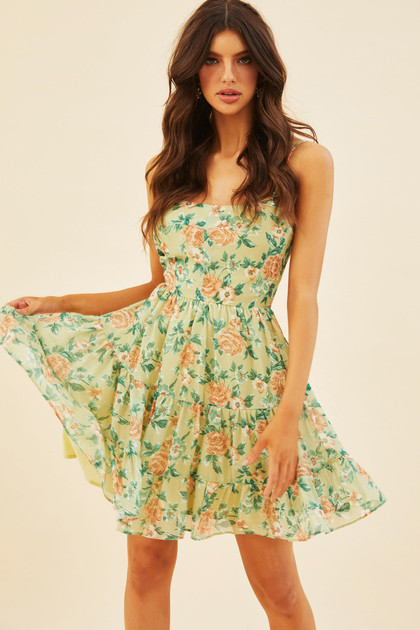 Carmela Mini Dress - Green Print | Sage and Paige AUS.