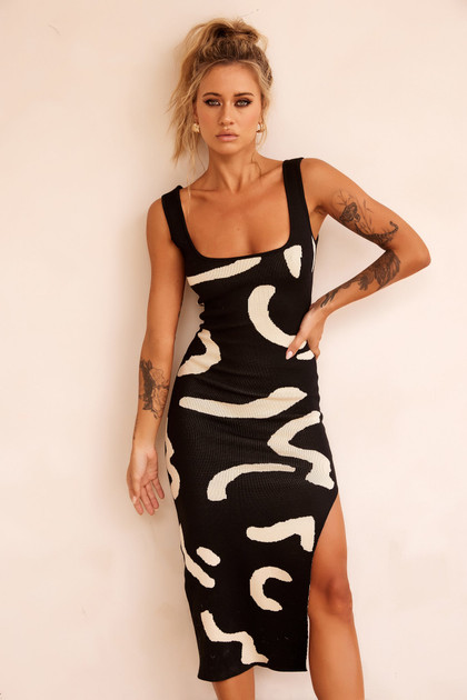 Attached Knit Midi Dress - Black | Sage and Paige AUS.