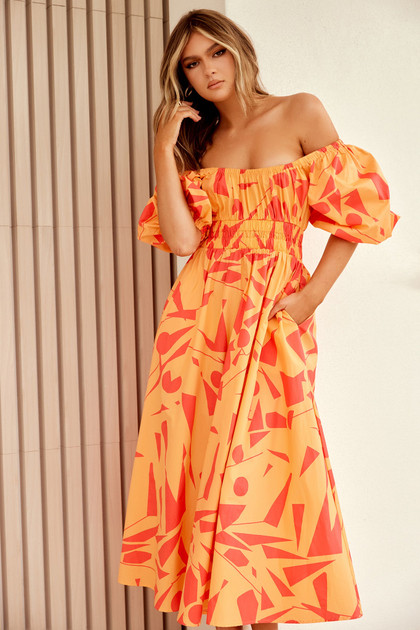 Sonja Midi Dress - Orange Multi | Sage and Paige AUS. Sonja Midi Dress - Orange Multi | Sage and Paige AUS.