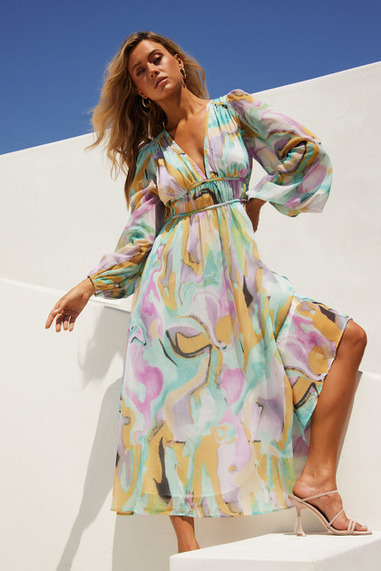 All Cloud Burst Midi Dress - Mint Multi | Sage and Paige AUS.