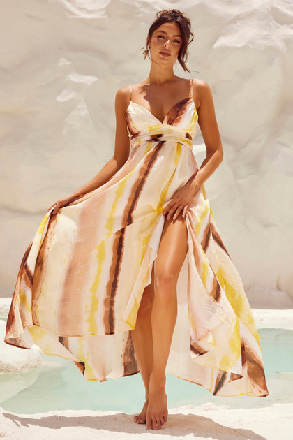 Plans For Summer Maxi Dress - Tan Multi | Sage and Paige AUS. Plans For Summer Maxi Dress - Tan Multi | Sage and Paige AUS.