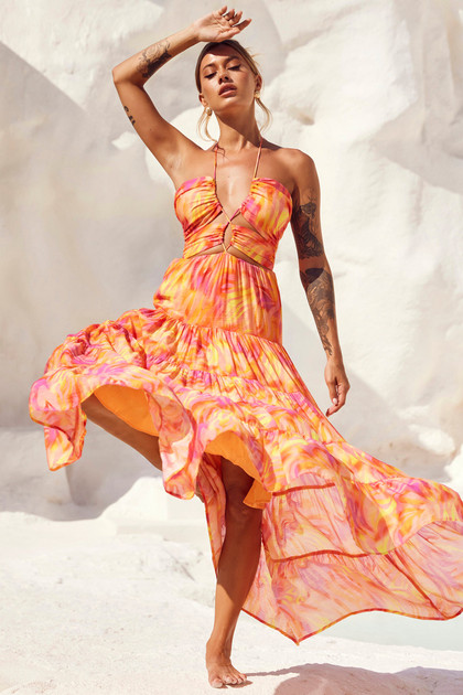 Dreamy Sun Maxi Dress - Orange Multi | Sage and Paige AUS. Dreamy Sun Maxi Dress - Orange Multi | Sage and Paige AUS.