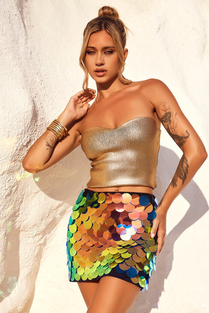 Gilded Shimmy Mini Skirt - Orange Multi | Sage and Paige AUS.