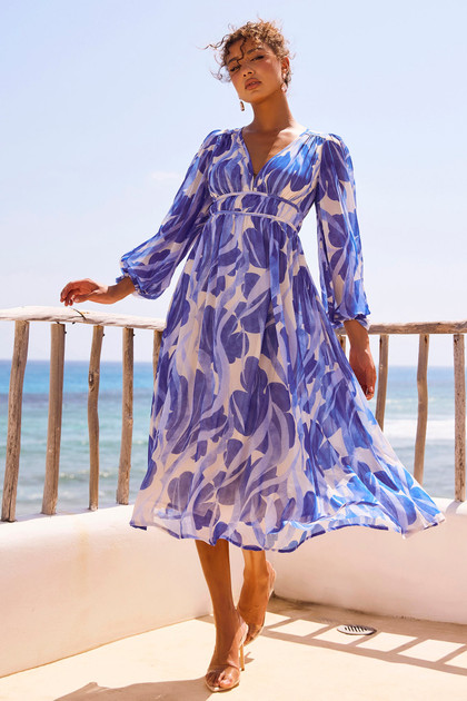 Palm Perfect Midi Dress - Blue Multi | Sage and Paige AUS.