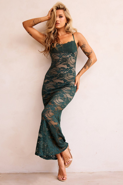 Feel It Still Lace Midi Dress - Forest Green | Sage and Paige AUS.