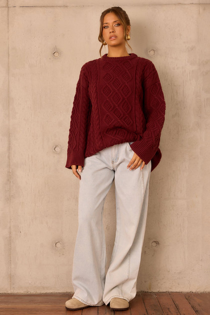 Falling Forward Knit Sweater - Wine