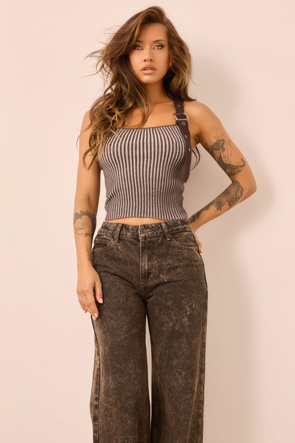 Strapline Knit Crop Top - Chocolate