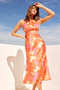 Happy Feelings Satin Midi Dress - Tangerine Multi | Sage and Paige AUS.