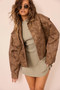 Washed Out Vegan Leather Jacket - Brown