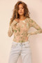 Petal Veil Flocking Mesh Bodysuit - Olive