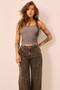 Strapline Knit Crop Top - Chocolate