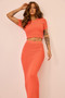 Sharp Hour Knit Midi Skirt - Coral