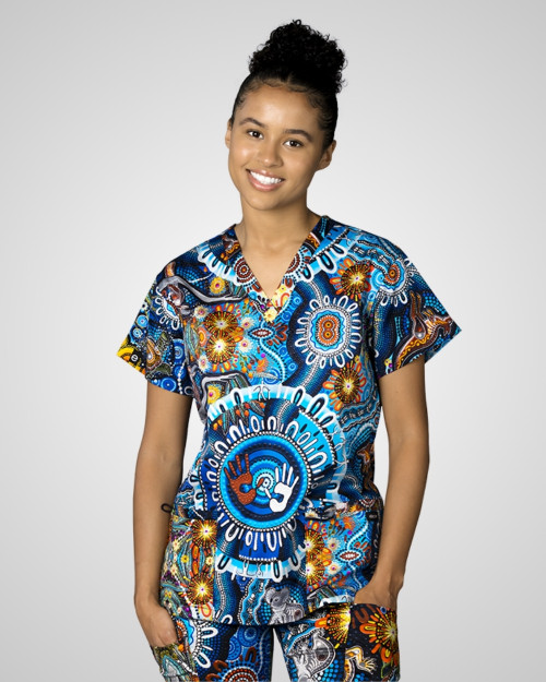 elitecare Classic Unisex Print Scrub Top - Yapatjarra Muu