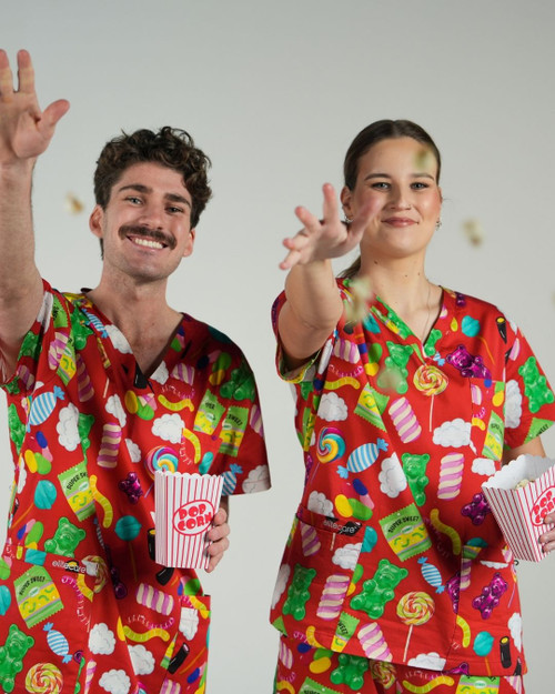 elitecare Unisex Print Scrub Top - Candyland Dreams