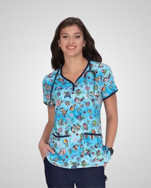 Koi - Women's Print Scrub Top - Tokidoki Aloha
