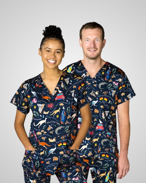 elitecare Classic Unisex Print Scrub Top - Aussie As