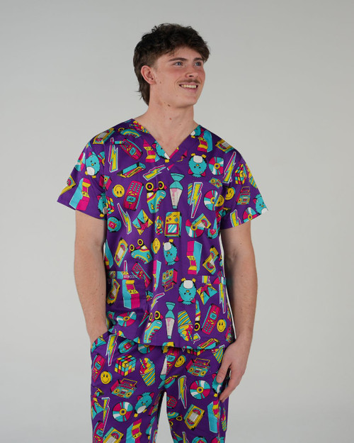 elitecare Classic Unisex Print Scrub Top - 90's Nostalgia