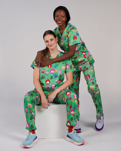 elitecare Unisex Print Scrub Pant - Travellers Christmas