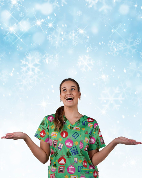 elitecare Unisex Print Scrub Top - Travellers Christmas