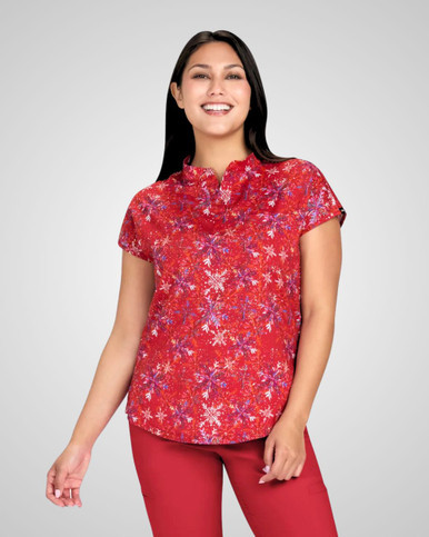 Koi - Women's Print Ari Scrub Top - Etta Vee Snowflake