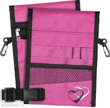 elitecare 13 Pocket Nurse Pouch - Pink Hearts B&W