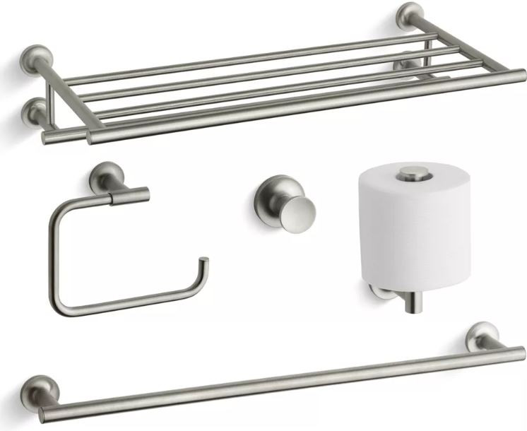GERUIKE 4-Piece Bathroom Hardware Set – Chrome Stainless Steel Towel Bar (18"), Towel Ring, Toilet Paper Holder, Robe Hook – Wall Mounted