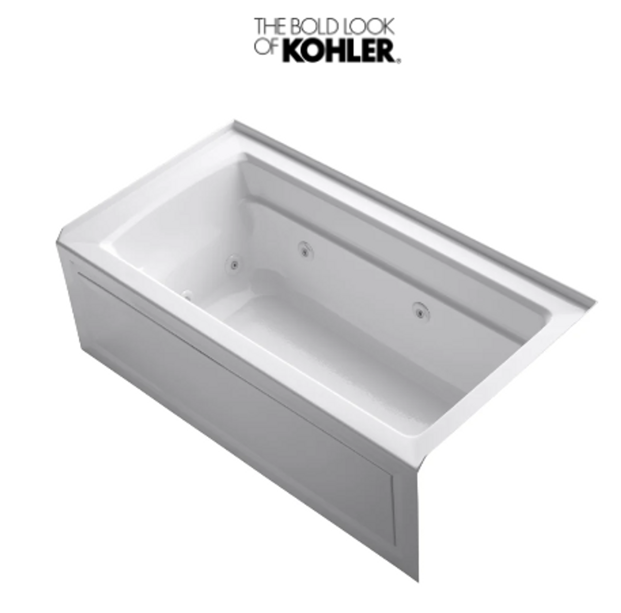 Kohler Archer Collection 60" Three Wall Alcove Jetted Whirlpool Bath Tub  with Right-Side Drain